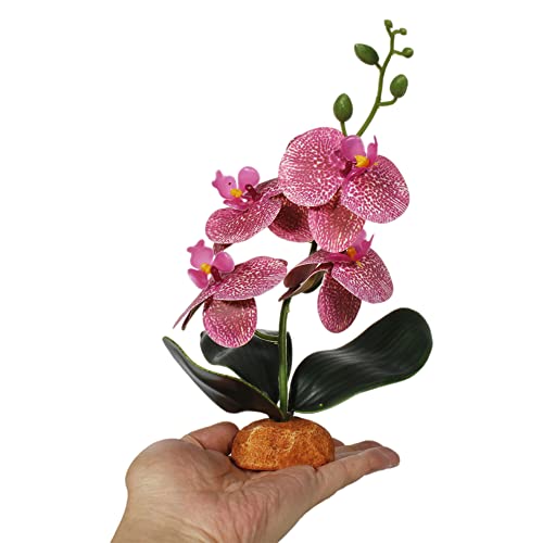 WOLEDOE Fake Orchids Artificial Flowers, Reptile Terrarium Decor Plants, Bearded Dragon Tank Accessories fit Crested Gecko Leopard Lizard Chameleon Ball Python Snake Frog - Red