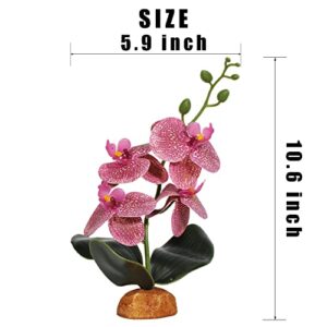 WOLEDOE Fake Orchids Artificial Flowers, Reptile Terrarium Decor Plants, Bearded Dragon Tank Accessories fit Crested Gecko Leopard Lizard Chameleon Ball Python Snake Frog - Red