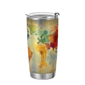 umiriko 20oz world diversity map tumbler cup with lid and straw, double wall stainless steel vacuum thermos insulated travel coffee mug 20240002