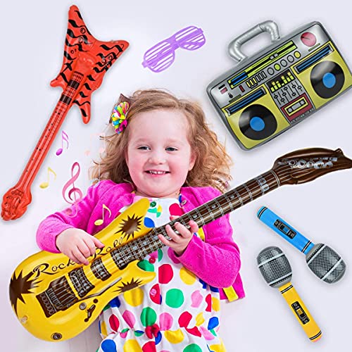 Pulchra Inflatable Instruments Set 22Pcs, Inflatable Guitar for Kids, Fun Musical Instruments Accessories Inflatable Props for Birthday Party Favors Decoration Photo Booth, with Air Pump