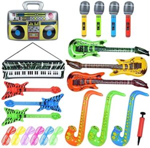 pulchra inflatable instruments set 22pcs, inflatable guitar for kids, fun musical instruments accessories inflatable props for birthday party favors decoration photo booth, with air pump