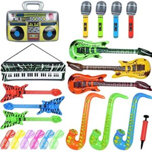 Pulchra Inflatable Instruments Set 22Pcs, Inflatable Guitar for Kids, Fun Musical Instruments Accessories Inflatable Props for Birthday Party Favors Decoration Photo Booth, with Air Pump