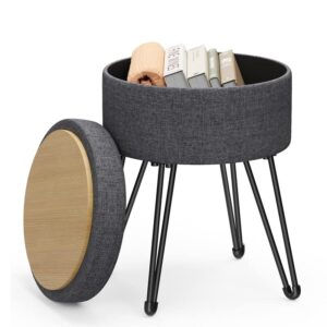 songmics vanity stool chair, small ottoman stool with storage, vanity chair, 12.2 dia. x 16.9 inches, 4 metal legs, for makeup room, for living room, bedroom, dark gray ulom002g01