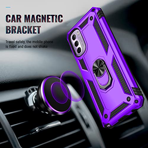 Androgate Moto G Stylus 2022 4G Case - Military-Grade Metal Ring Kickstand, 15ft Drop Tested, Shockproof with HD Screen Protector, Purple