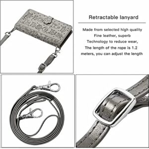 Futanwei Crossbody Lanyard Case for TCL 30 V 5G, TCL 30 V 5G Flip Case with Crossbody Strap Lanyard, [Magnetic Closure] Cute Cat & Dog Pattern Women's Wallet Case Cover with Card Holder, Grey