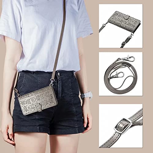 Futanwei Crossbody Lanyard Case for TCL 30 V 5G, TCL 30 V 5G Flip Case with Crossbody Strap Lanyard, [Magnetic Closure] Cute Cat & Dog Pattern Women's Wallet Case Cover with Card Holder, Grey