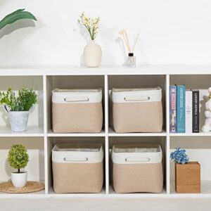 Araierd Storage Baskets for Organizing, Fabric Closet Baskets,Foldable Decorative Baskets for Organizing(15" x 11" x 9.5" -Pack of 4)(White & Khaki)