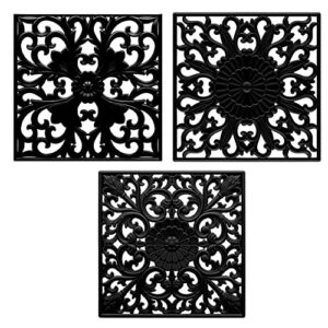 silicone trivets mats-trivets for hot dishes, table, countertop, non-slip heat resistant modern kitchen trivets,teapot trivet - flexible trivet square, hot pads for pots & pans of 3 black