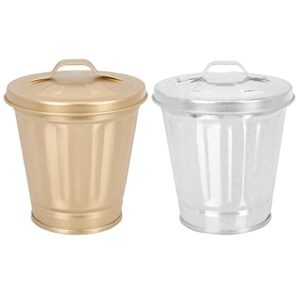 topbathy 2 pcs mini trash can metal garbage can with lid pencil cup holder desktop wastebasket galvanized garbage holder flower buckets for home kitchen office decor
