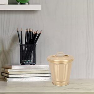 TOPBATHY 2 Pcs Mini Trash Can Metal Garbage Can with Lid Pencil Cup Holder Desktop Wastebasket Galvanized Garbage Holder Flower Buckets for Home Kitchen Office Decor