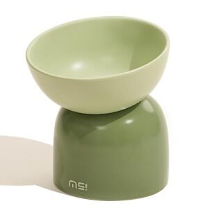 MS!MAKE SURE Cat Bowl, Elevated/Raised Ceramic Cat Food Bowl, Protects Spine, Relieves Whisker Fatigue, Superb Anti-Bacterial, Perfect for Indoor Cats (Green)