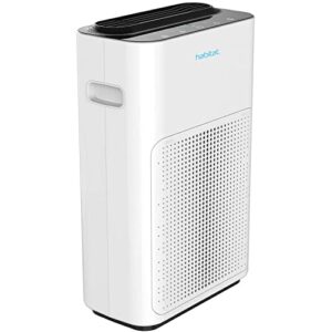 habitat medium room air purifier with hepa 13 activated carbon filtration system, real-time air quality monitor and alert, whisper quiet fan with three speeds, filter replacement reminder, white