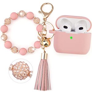 case for airpods 3rd generation 2021, filoto silicone airpod 3 case cover with cute bling bracelet keychain for women girl, apple airpods gen 3 protective wireless charging case (bling pink)