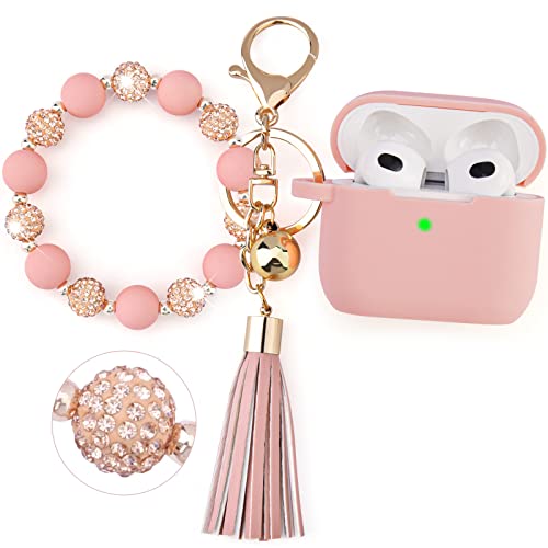 Case for Airpods 3rd Generation 2021, Filoto Silicone Airpod 3 Case Cover with Cute Bling Bracelet Keychain for Women Girl, Apple Airpods Gen 3 Protective Wireless Charging Case (Bling Pink)