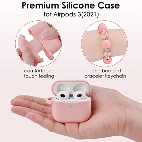 Case for Airpods 3rd Generation 2021, Filoto Silicone Airpod 3 Case Cover with Cute Bling Bracelet Keychain for Women Girl, Apple Airpods Gen 3 Protective Wireless Charging Case (Bling Pink)