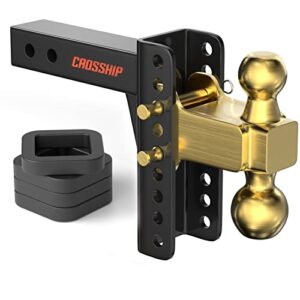 crosship adjustable trailer hitch ball mount - fits 2'' receiver, 6inch drop/rise drop hitch with 2'' & 2-5/16'' solid dual balls 25,000 lbs capacity- tow hitch for heavy duty truck with double pins