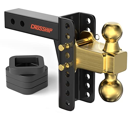 CROSSHIP Adjustable Trailer Hitch Ball Mount - Fits 2'' Receiver, 6Inch Drop/Rise Drop Hitch with 2'' & 2-5/16'' Solid Dual Balls 25,000 lbs Capacity- Tow Hitch for Heavy Duty Truck with Double Pins