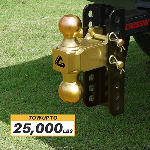 CROSSHIP Adjustable Trailer Hitch Ball Mount - Fits 2'' Receiver, 6Inch Drop/Rise Drop Hitch with 2'' & 2-5/16'' Solid Dual Balls 25,000 lbs Capacity- Tow Hitch for Heavy Duty Truck with Double Pins