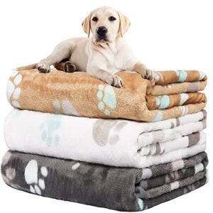 rezutan upgraded dog blankets for large dogs, 3 pack dog cat flannel blankets washable, soft pet mat throw cover for kennel crate bed, cute paw pattern, dog blanket, pet blanket 31" x 41"