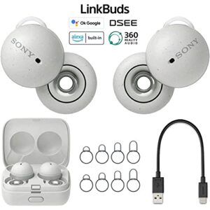 Sony WFL900/W LinkBuds Truly Wireless Earbuds Headphones w/Alexa Built-in (White) Bundle with Tech Smart USA Audio Entertainment Essentials Bundle and 1 YR CPS Enhanced Protection Pack