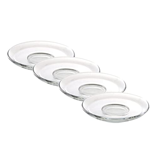 Yardwe 4Pcs Glass Saucer Plate Clear Glass Round Saucer Fruit Glass Plate Dish Coffee Tea Saucer for Home Kitchen