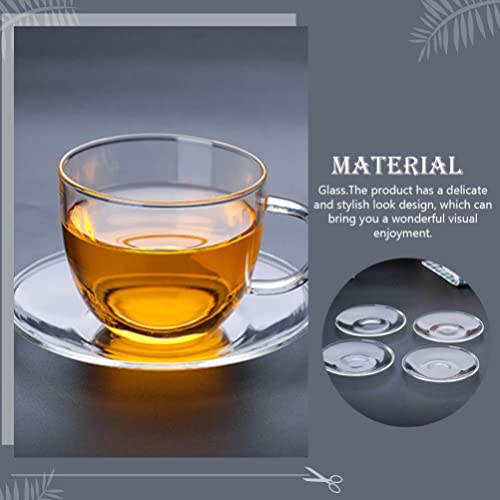 Yardwe 4Pcs Glass Saucer Plate Clear Glass Round Saucer Fruit Glass Plate Dish Coffee Tea Saucer for Home Kitchen