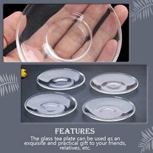 Yardwe 4Pcs Glass Saucer Plate Clear Glass Round Saucer Fruit Glass Plate Dish Coffee Tea Saucer for Home Kitchen