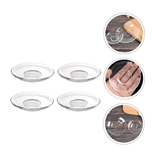 Yardwe 4Pcs Glass Saucer Plate Clear Glass Round Saucer Fruit Glass Plate Dish Coffee Tea Saucer for Home Kitchen