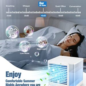 WAPEMORK Mini Portable Air Conditioners - Personal Air Conditioner with LED Night Light, USB Powered Desktop Evaporative Air Cooler with 800ML Water Tank for Car, Camping, Office and Room