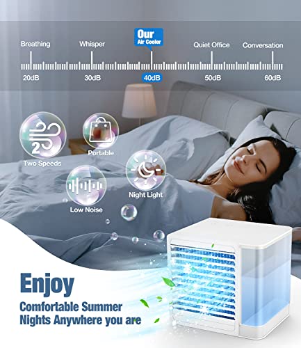 WAPEMORK Mini Portable Air Conditioners - Personal Air Conditioner with LED Night Light, USB Powered Desktop Evaporative Air Cooler with 800ML Water Tank for Car, Camping, Office and Room