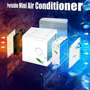 WAPEMORK Mini Portable Air Conditioners - Personal Air Conditioner with LED Night Light, USB Powered Desktop Evaporative Air Cooler with 800ML Water Tank for Car, Camping, Office and Room