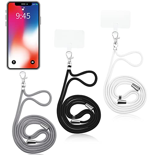 3 Pcs Universal Nylon Phone Lanyard, Smartphone Strap Cell Phone Lanyard Mobile Phone Lanyards with Adjustable Neck Strap, Detachable Clear Pad for Women and Men Most Smartphones, White+Grey+Black