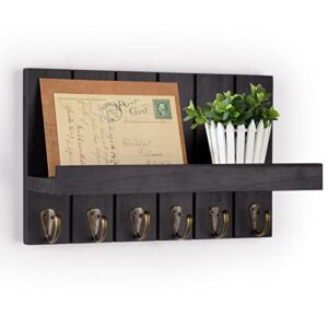 dlquarts key holder for wall decorative mail holder wall mount mail organizer with 6 key hooks key hanger wall hooks, black