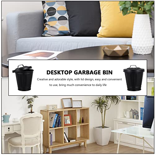 POPETPOP Small Trash Can, Mini Wastebasket with Lid Desk Organizer Storage Bin Pen Holder Desktop Trash Bin Storage Box