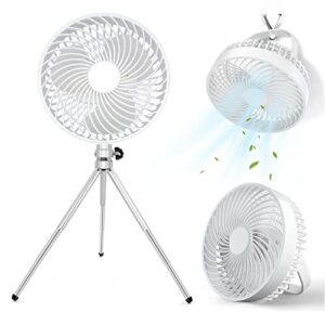 maelifu camping fan with led light 3 speeds, 6.5inch flexible tripod rechargeable outdoor fan portable, tent fans for camping outdoor bedroom table picnic barbecue travel (white)