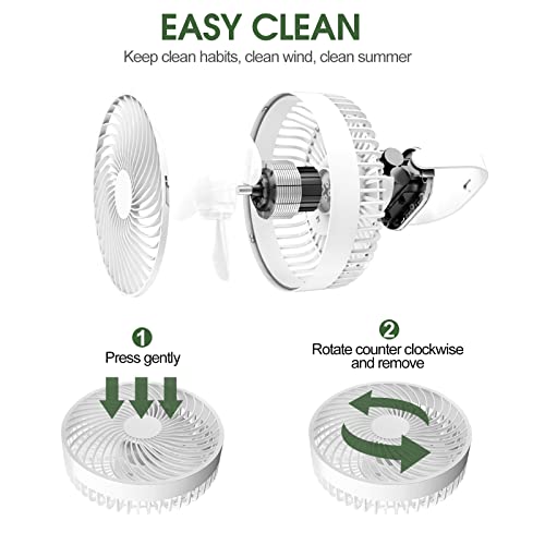 Maelifu Camping Fan with LED Light 3 Speeds, 6.5inch Flexible Tripod Rechargeable Outdoor Fan Portable, Tent Fans for Camping Outdoor Bedroom Table Picnic Barbecue Travel (White)