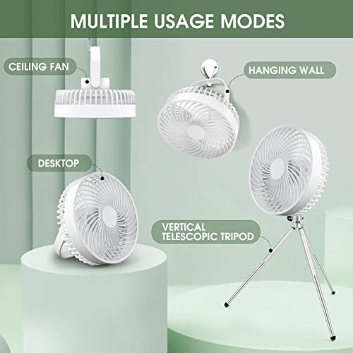 Maelifu Camping Fan with LED Light 3 Speeds, 6.5inch Flexible Tripod Rechargeable Outdoor Fan Portable, Tent Fans for Camping Outdoor Bedroom Table Picnic Barbecue Travel (White)