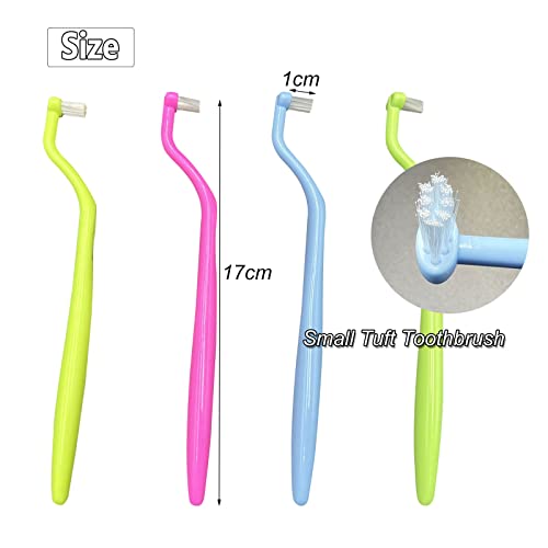 HRASY Orthodontic Toothbrush Small Tuft Toothbrush Tiny Compact Interspace Brush for Dental Implants, Braces and Teeth Detail Cleaning, 4 Pieces (4 Colors D)