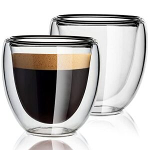 triaqua espresso cups, 2.8oz, set of 2, double walled glasses, insulated borosilicate tea cups