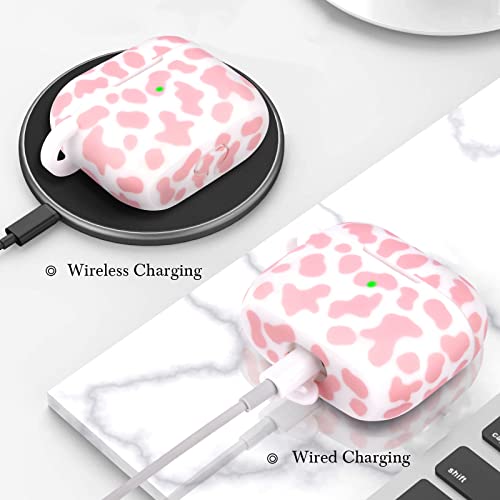 AirPods 3 Case AIRSPO Cute AirPods 3 Case Cover for AirPods 3rd Generation Printed Silicone Protective Skin for Women, Girls with Bracelet Keychain/Accessories (Pink Cow)