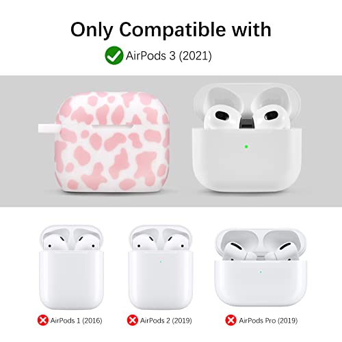 AirPods 3 Case AIRSPO Cute AirPods 3 Case Cover for AirPods 3rd Generation Printed Silicone Protective Skin for Women, Girls with Bracelet Keychain/Accessories (Pink Cow)