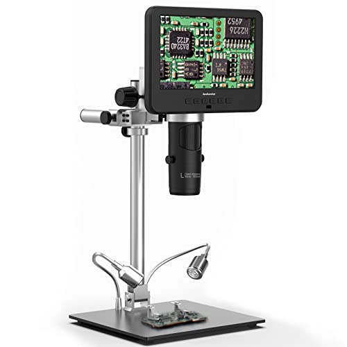 Andonstar AD246M 500X Digital Microscope for Adults,3 Lens 1080P Digital Microscope with 10.4 inch Metal Stand for PCB Soldering Microscope,Biological Microscope Tools,32G Card