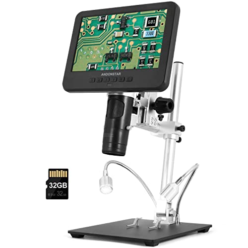 Andonstar AD246M 500X Digital Microscope for Adults,3 Lens 1080P Digital Microscope with 10.4 inch Metal Stand for PCB Soldering Microscope,Biological Microscope Tools,32G Card