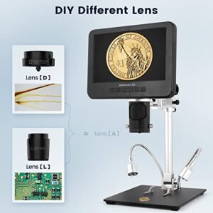 Andonstar AD246M 500X Digital Microscope for Adults,3 Lens 1080P Digital Microscope with 10.4 inch Metal Stand for PCB Soldering Microscope,Biological Microscope Tools,32G Card