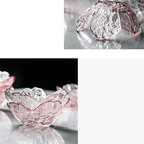 Halyuhn 6 Pack Mini Pink Bowls for Charcuterie Board, 3”Width Tiny Stackable Soy Sauce Dish, Clear Glass Flower Shaped Snack Dip Bowl Décor Side Dish with Wavy Edge Dessert Bowl Prep Seasoning Dish