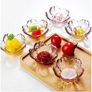 Halyuhn 6 Pack Mini Pink Bowls for Charcuterie Board, 3”Width Tiny Stackable Soy Sauce Dish, Clear Glass Flower Shaped Snack Dip Bowl Décor Side Dish with Wavy Edge Dessert Bowl Prep Seasoning Dish