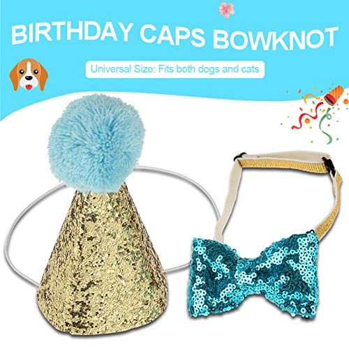 Dog Birthday Bandana Scarf,Cat Bandana for Cats,Small Cat Dog Birthday Party Supplies, Birthday Party Hat with Cute Bowknot Accessories for Cats Small Dogs,Outfit for Birthday Party(Blue)