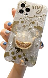 deavon cute case for iphone 13 pro max,cute golden minnie sparkle bling cover with quicksand cell phone holder,kickstand soft tpu shockproof protective for women girls