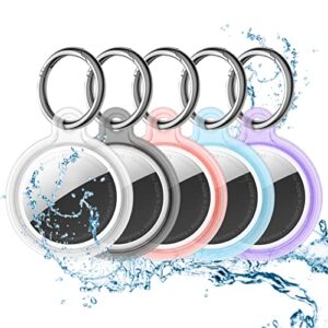 teamola airtag holder, 5pcs silicone waterproof full body protective case airtag keychain air tag case holder for kids, dog, pet, backpack - anti-scratch - shockproof - anti-loss airtag accessories