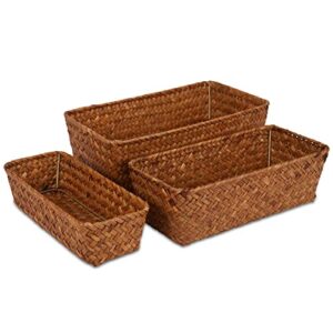 woven baskets for storage,set of 3 storage baskets for shelves,seagrass basket,pantry basket organizer,woven decorative home storage bins,baskets for organizing,gift for family,(caramel color）